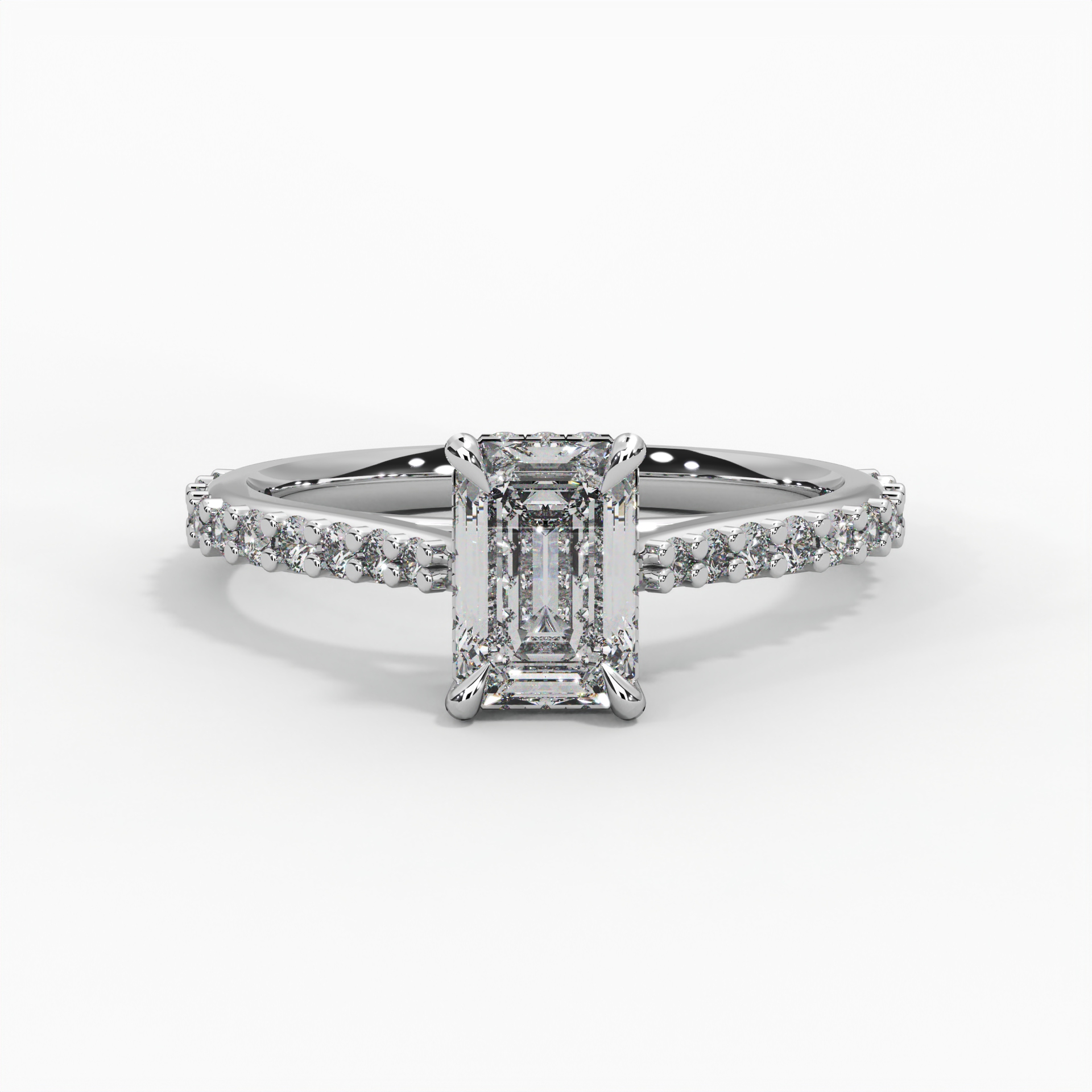 Emerald Cut Cathedral Pavé Engagement Ring thumbnail 2