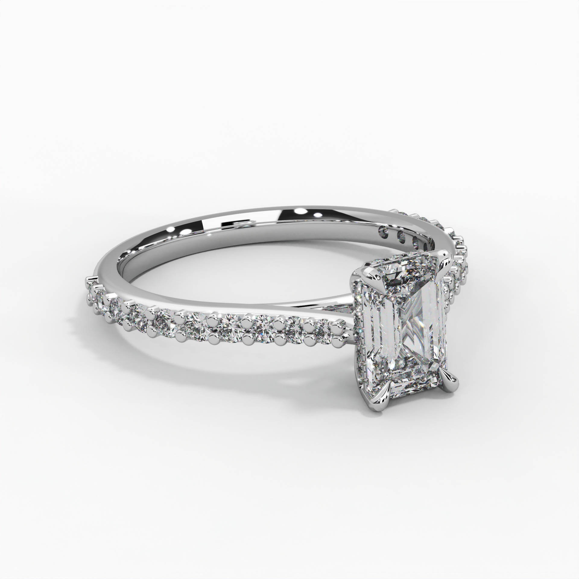 Emerald Cut Cathedral Pavé Engagement Ring thumbnail 3