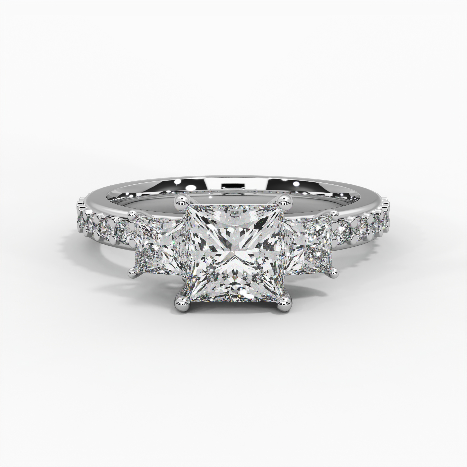 Princess Cut Lab Diamond Three Stone Engagement Ring thumbnail 2