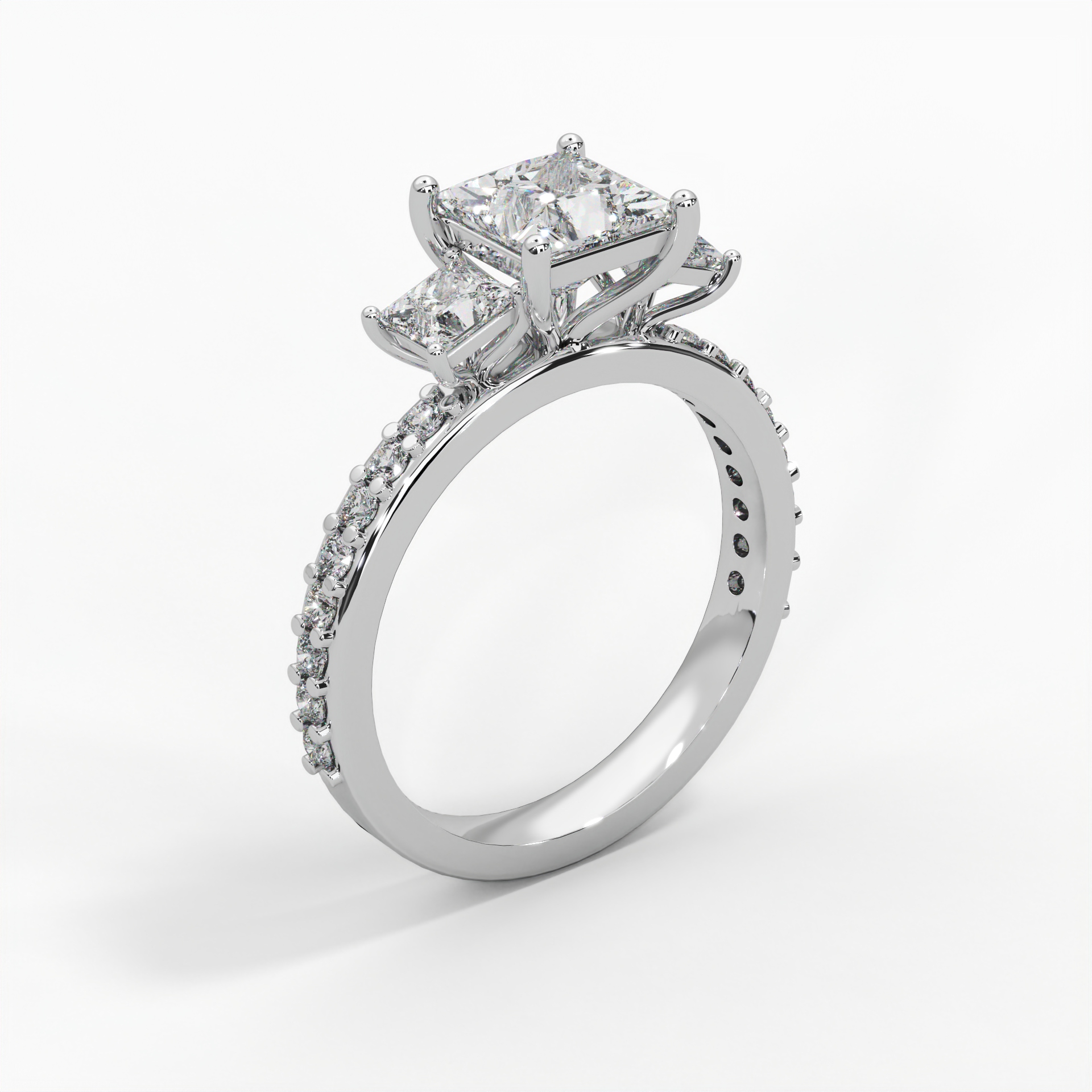 Princess Cut Lab Diamond Three Stone Engagement Ring thumbnail 5