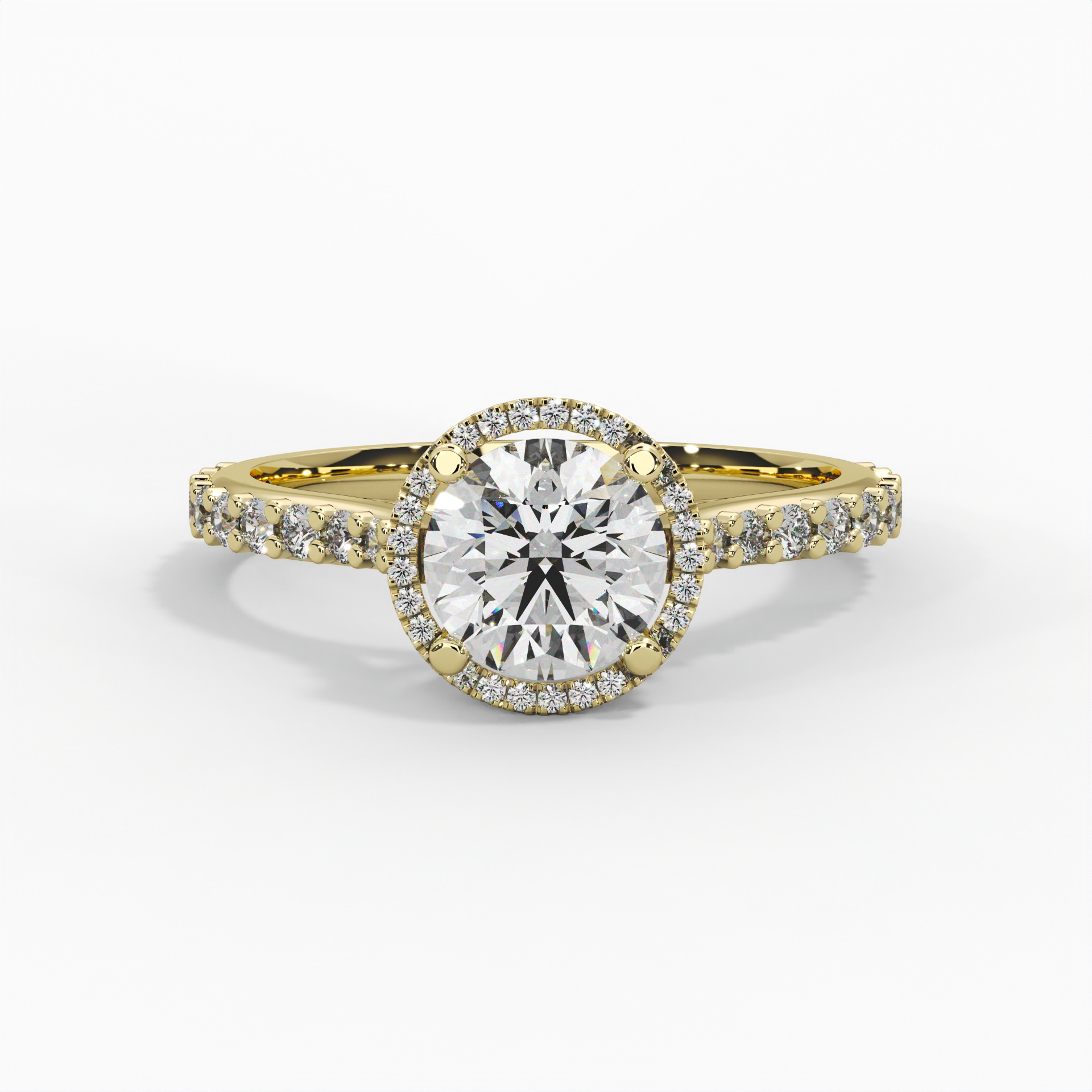 Round Cathedral Halo Pavé Engagement Ring