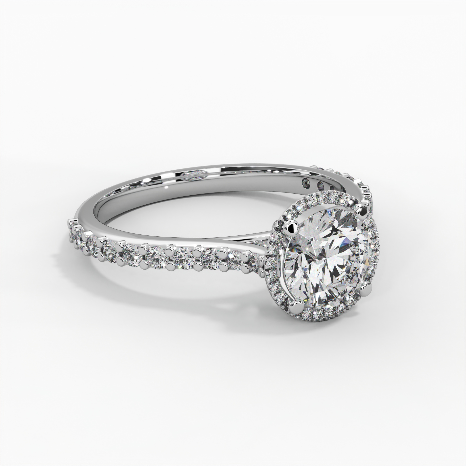 Round Cathedral Halo Pavé Engagement Ring thumbnail 4