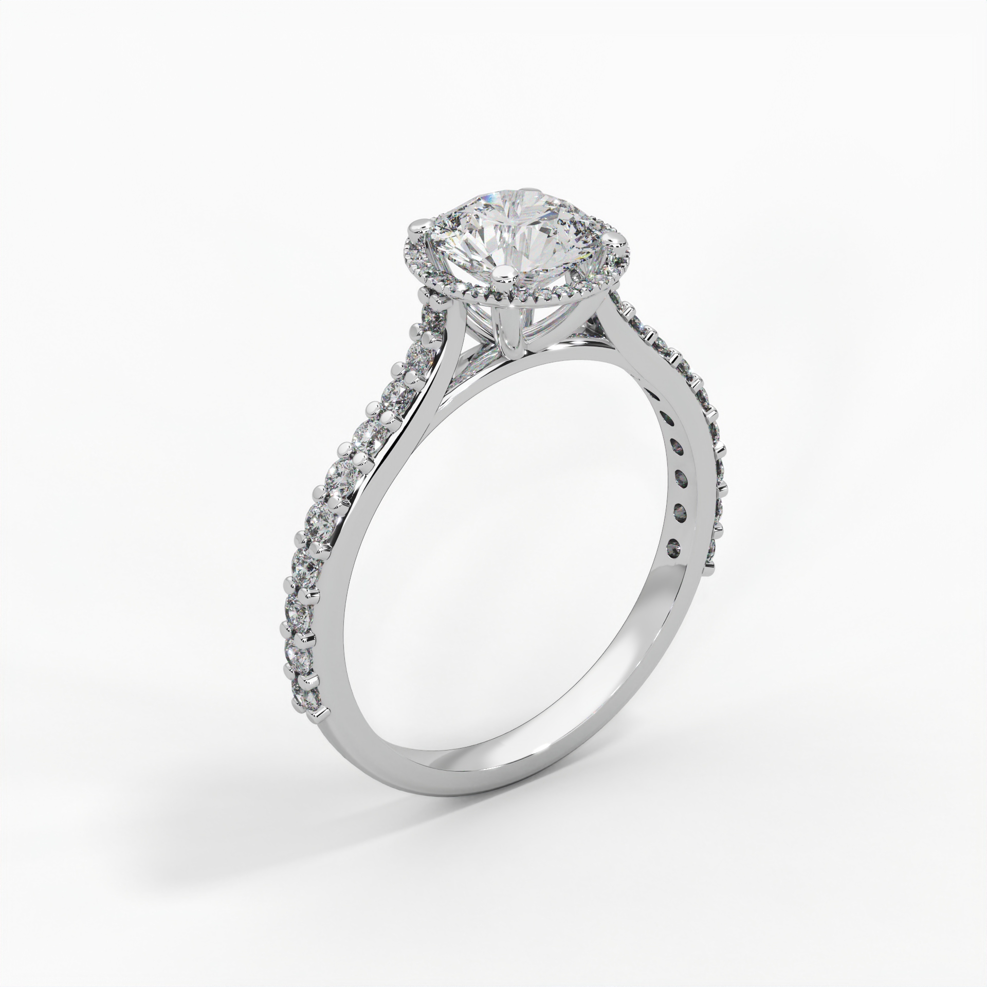 Round Cathedral Halo Pavé Engagement Ring thumbnail 5