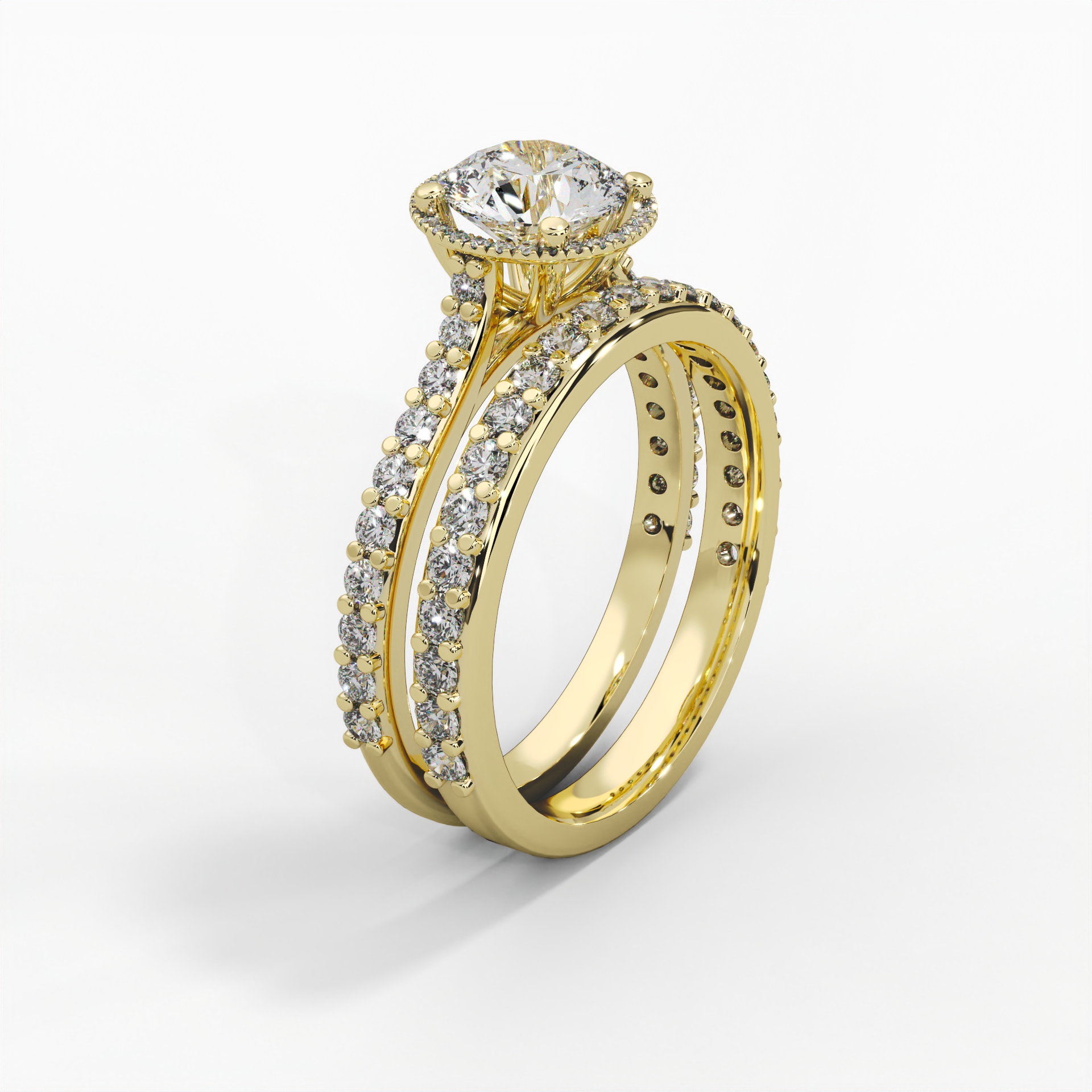 Round Cathedral Halo Pavé Engagement Ring thumbnail 8