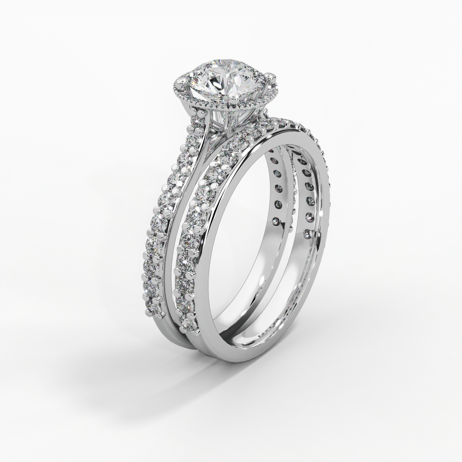 Round Cathedral Halo Pavé Engagement Ring thumbnail 7
