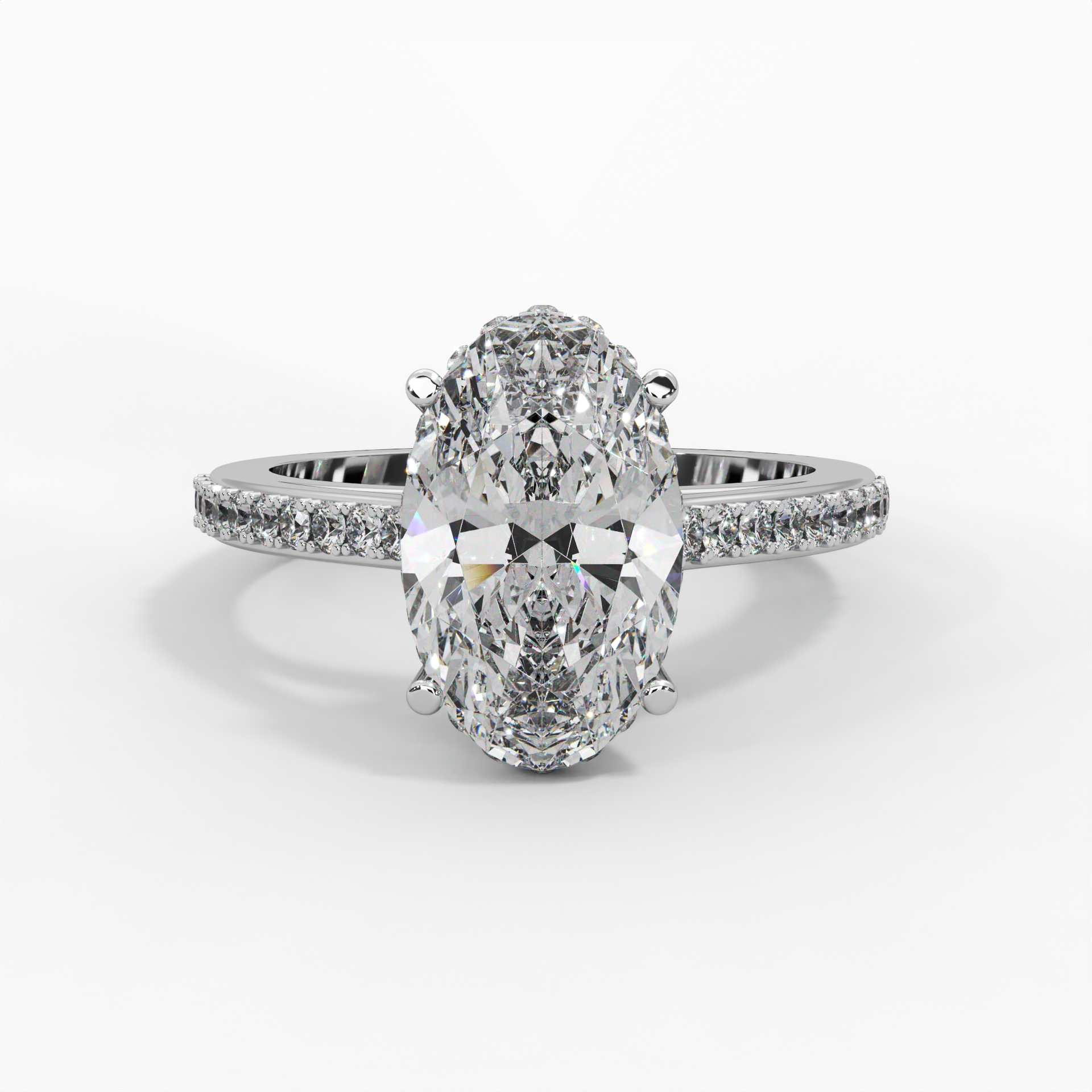 Oval Lab Diamond Hidden Halo Cathedral Engagement Ring thumbnail 2