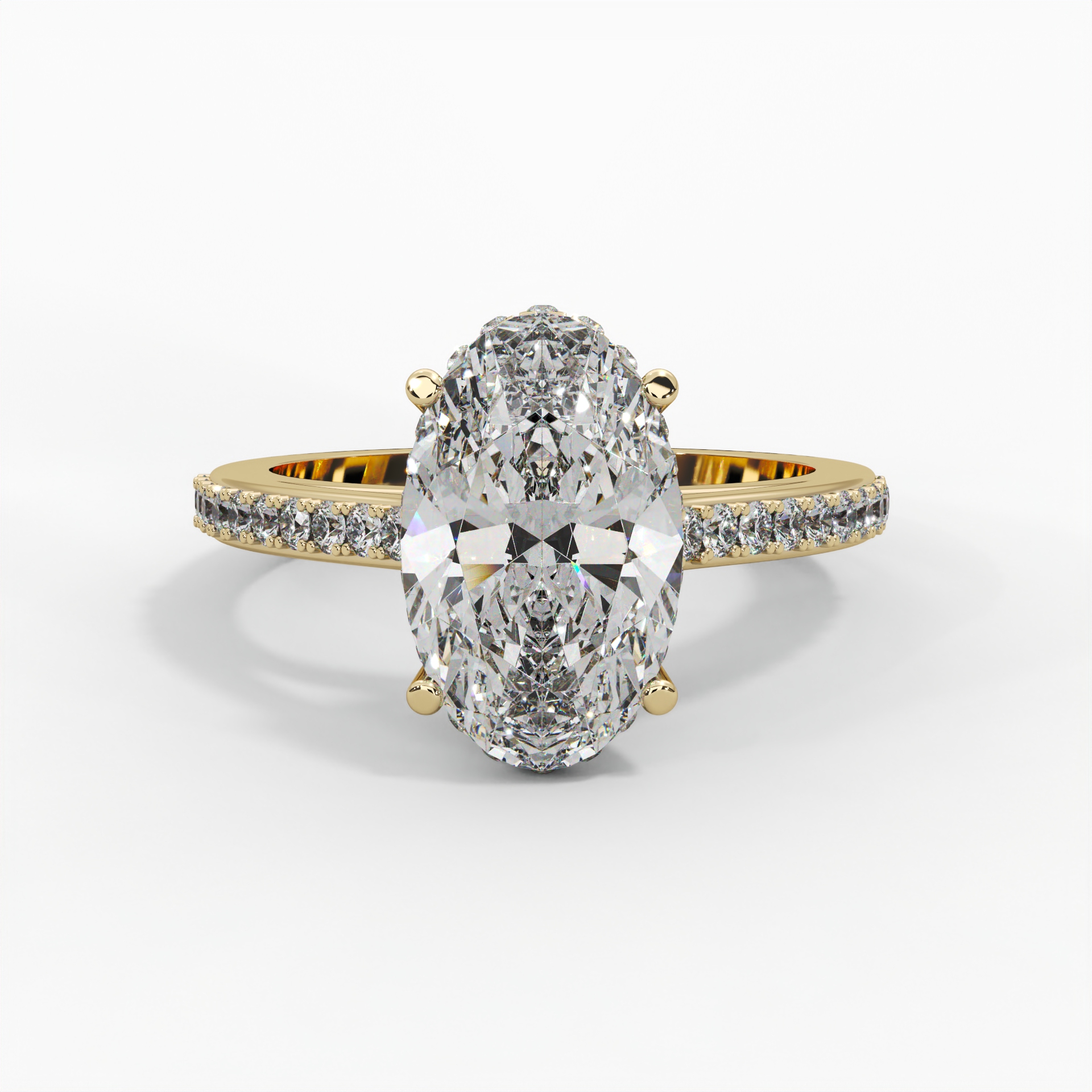 Oval Lab Diamond Hidden Halo Cathedral Engagement Ring