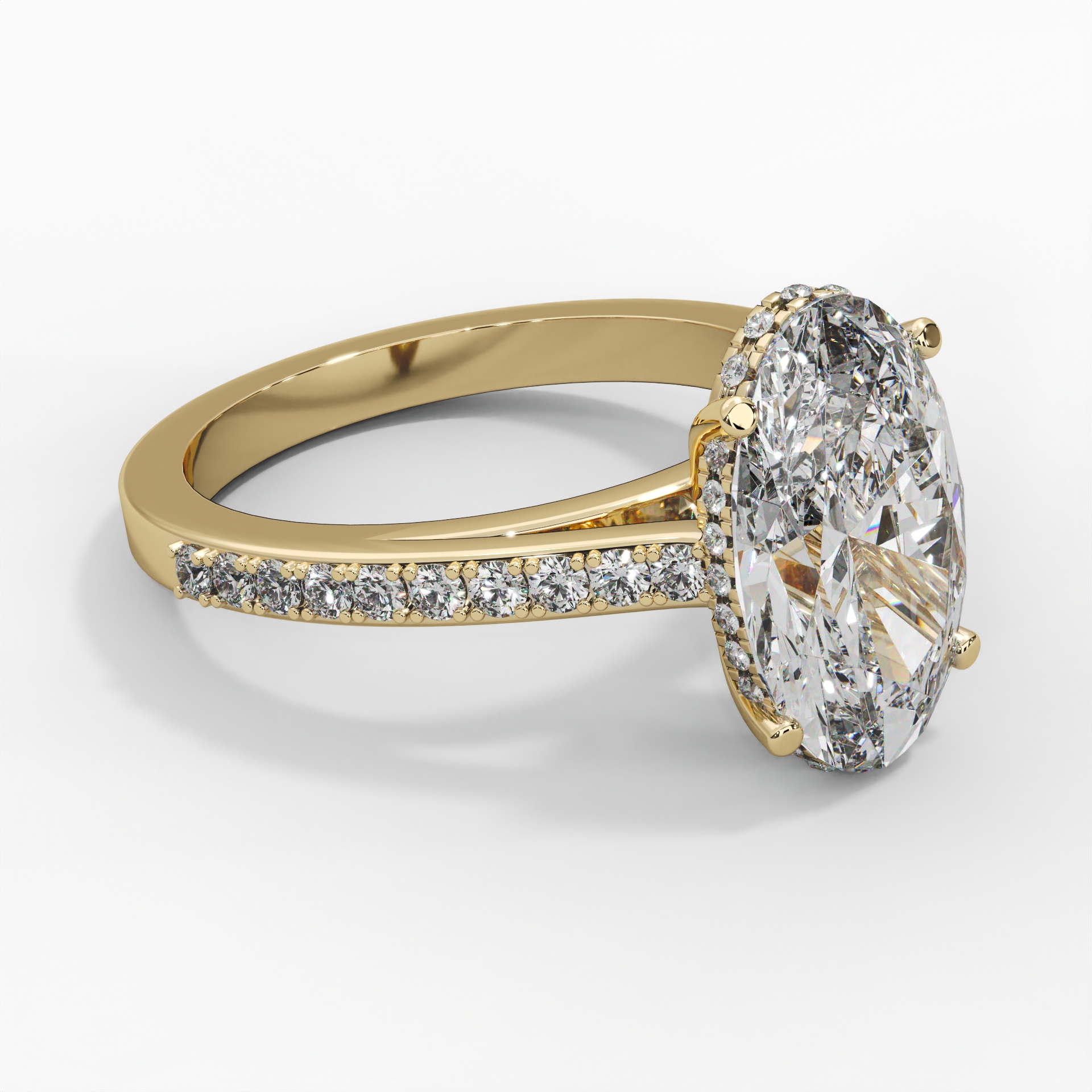 Oval Lab Diamond Hidden Halo Cathedral Engagement Ring thumbnail 3