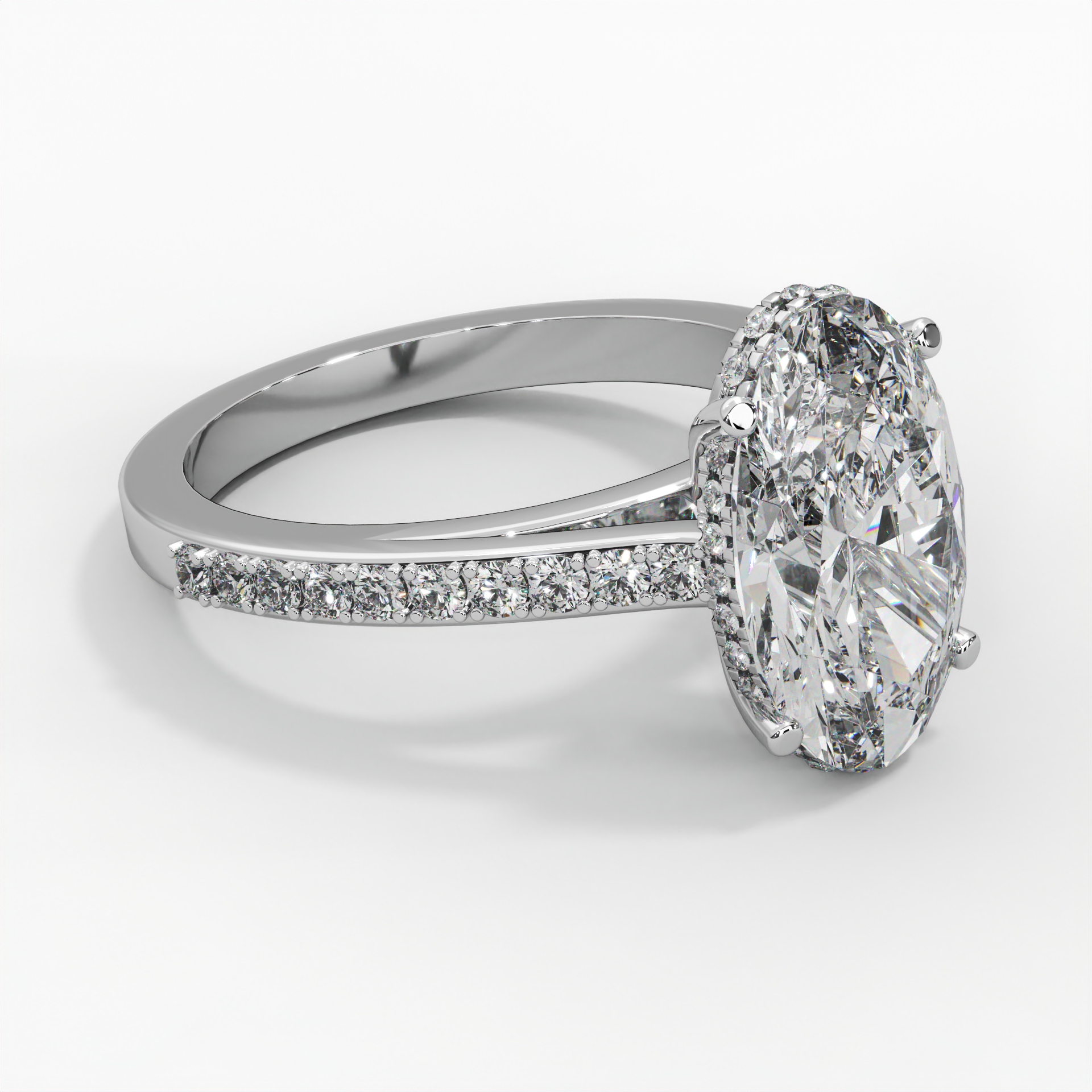 Oval Lab Diamond Hidden Halo Cathedral Engagement Ring thumbnail 4