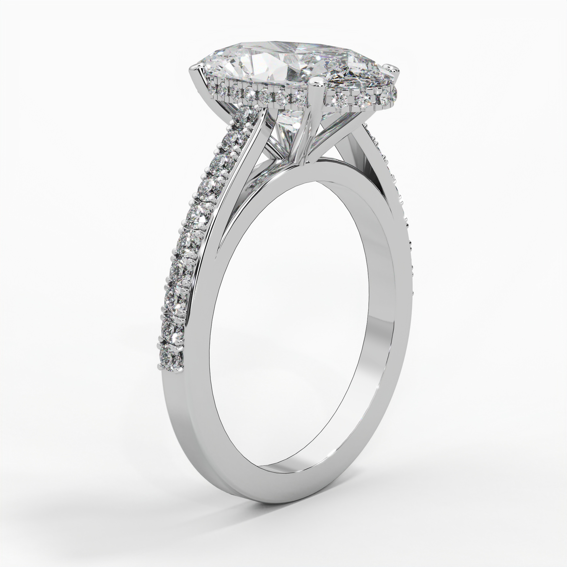 Oval Lab Diamond Hidden Halo Cathedral Engagement Ring thumbnail 6