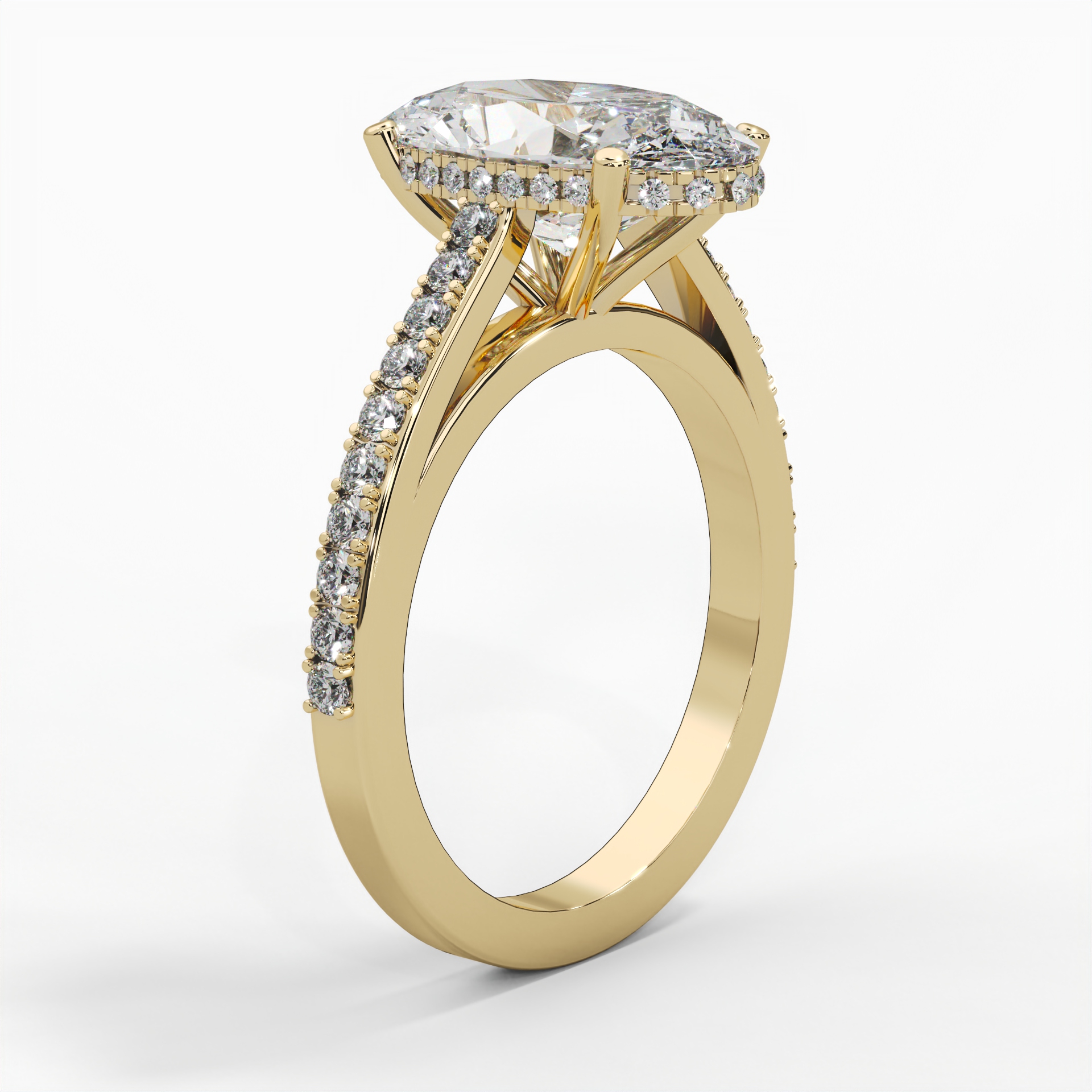 Oval Lab Diamond Hidden Halo Cathedral Engagement Ring thumbnail 5